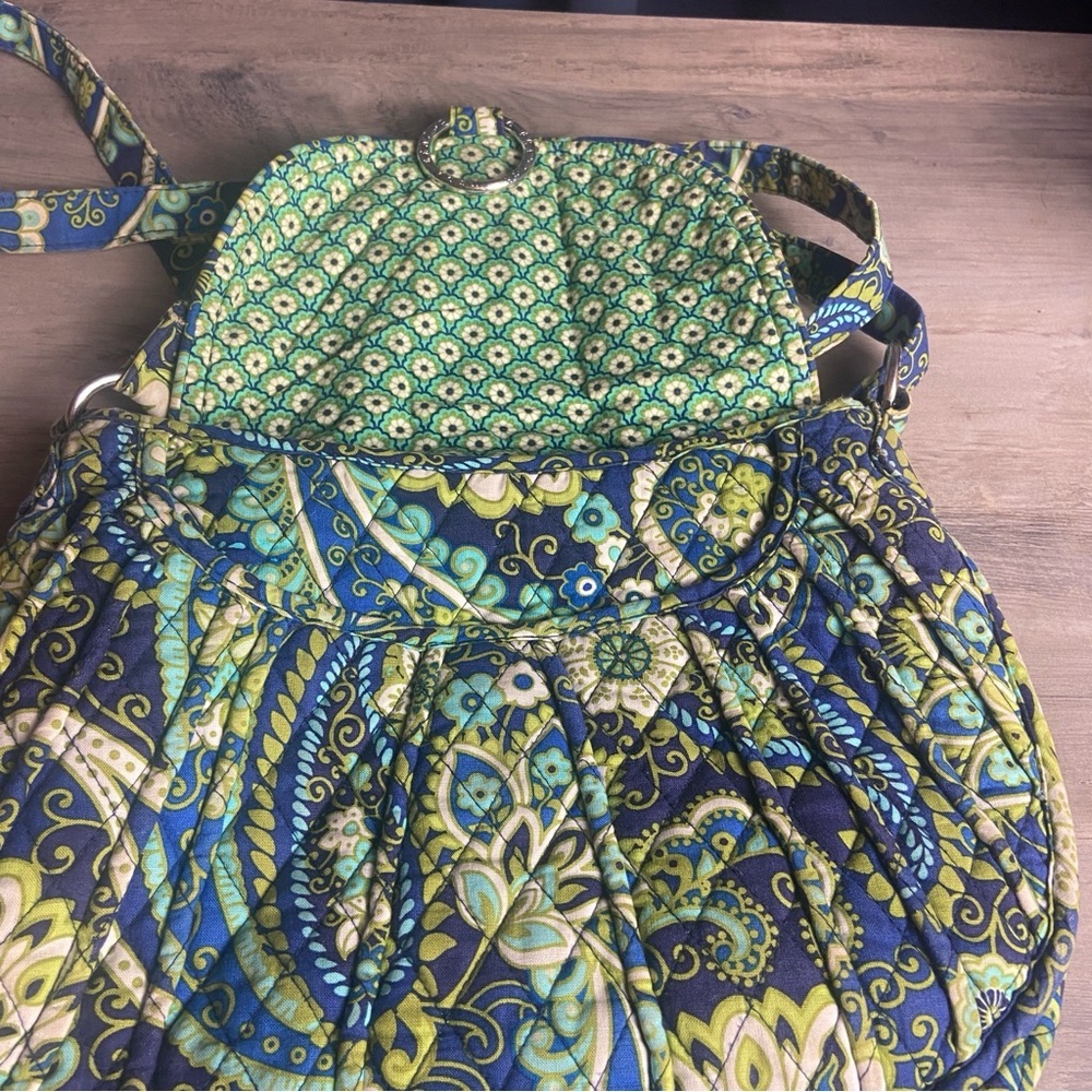 Vera Bradley Rhythm & Blues Saddle Up Crossbody Bag Womens Blue Green Quilted - Picture 4 of 16